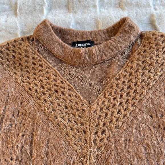 🔥Express Cable Knit Fuzzy Soft Pullover Sweater Bohemian Earthy Brown Size S - Picture 8 of 15